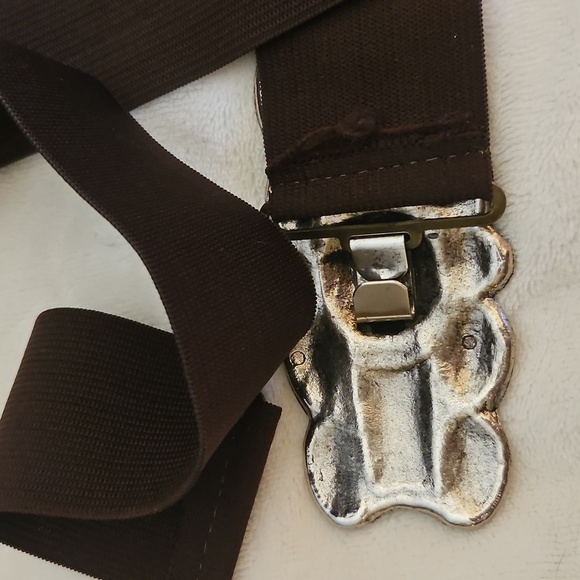 Vintage 1970s-1980s Ornate Floral Metal Buckle Brown Stretch Belt - Picture 7 of 8